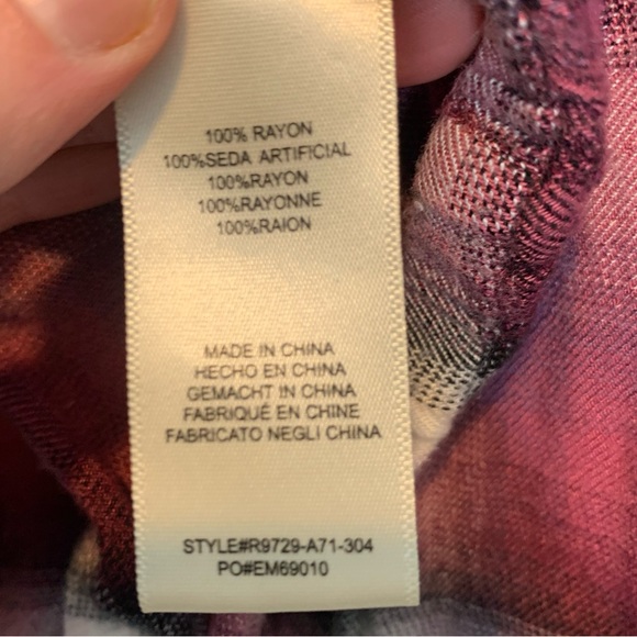 Cloth & Stone for Anthropologie Glacier Plaid Blouse Balloon Sleeves Berry Pink - Picture 5 of 5